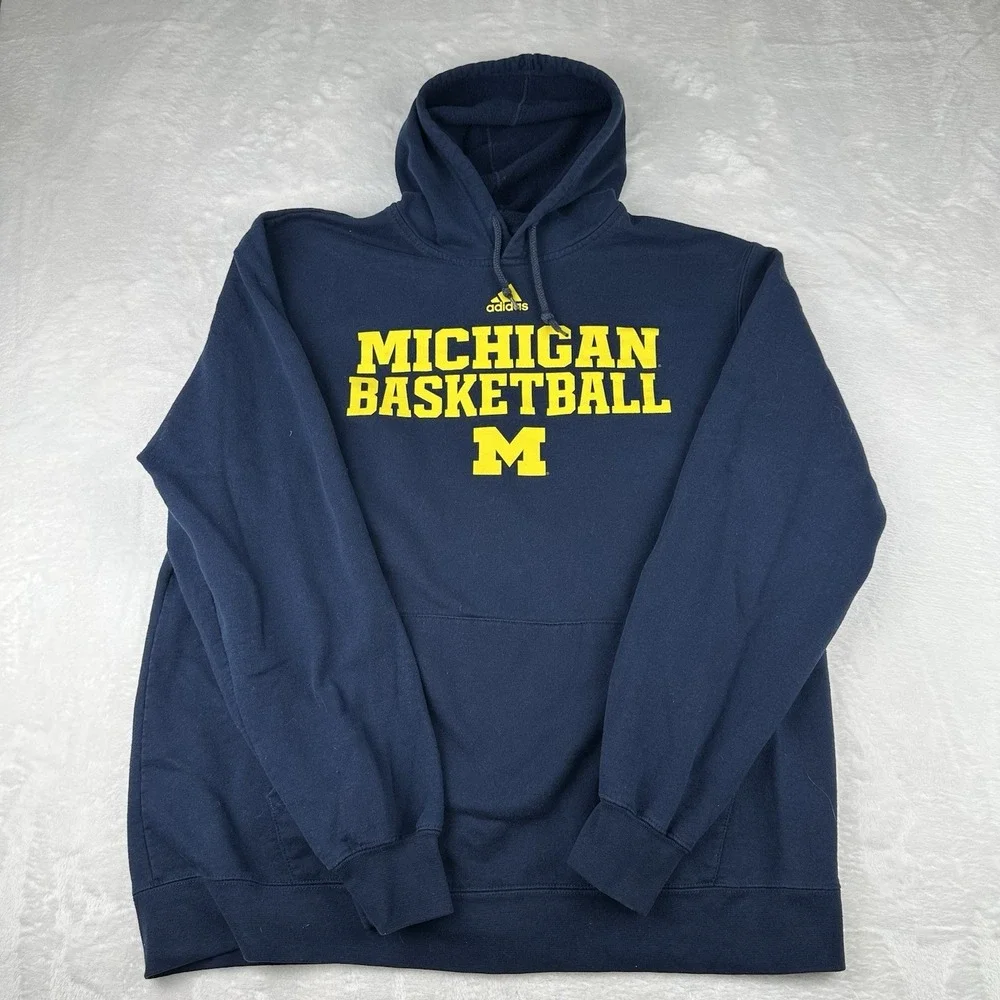 Michigan Wolverines Basketball Y2K Adidas Hoodie Blue Sweatshirt Graphic Mens XL